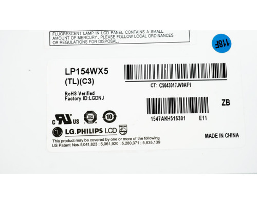 УЦІНКА!!! Матриця 15.4 LP154WX5-TLC3 (1280*800, 30pin, 1CCFL, NORMAL, глянцева, роз'єм праворуч зверху) для ноутбука NBB-67425