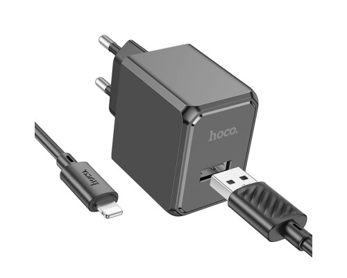 Мережевий Зарядний Пристрій Hoco CS11A 1USB 2.1A+USB to Lightning Колір Чорний 6942007603560