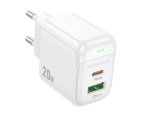 Мережевий Зарядний Пристрій Borofone BAS44A 1USB-C/1USB PD/QC 20W Колір Бiлий 6941991113840 ma35137_3345028