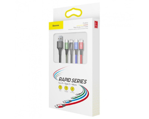 Кабель Baseus Fast 4-in-1 Cable (iP(2)+Type-C+Micro USB) 3.5A (1.2m) black 2003000300178 6953156278486