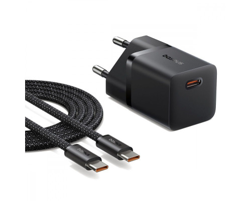 МЗП Baseus GaN5 Mini Fast Charger Type-C 25W (З кабелем Type-C to Type-C 100W 1m) white