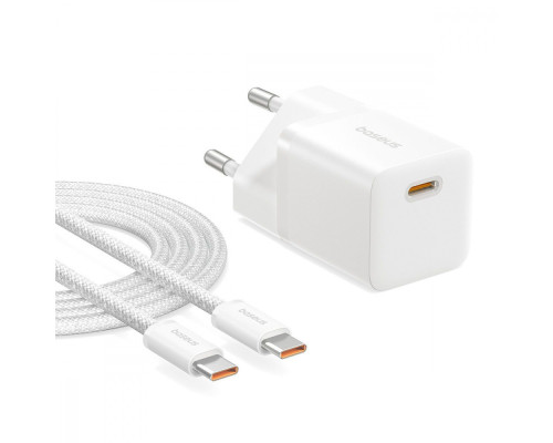 МЗП Baseus GaN5 Mini Fast Charger Type-C 25W (З кабелем Type-C to Type-C 100W 1m) white