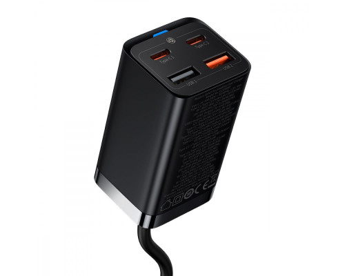 МЗП Baseus GaN3 Pro 65W (2 Type-C + 2 USB) + Кабель Type-C to Type-C 100W (1m) black