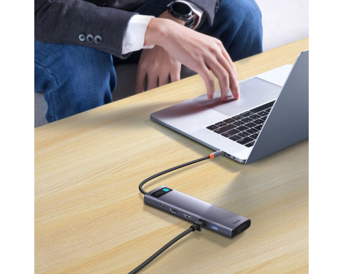 USB-Хаб Baseus Metal Gleam Series 12-in-1 (Type-C to HDMI+USB3.1*2+USB3.0*2+Type-C 3.1+PD+RJ45+SD/TF gray