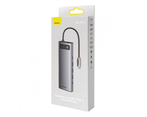 USB-Хаб Baseus Metal Gleam Series 12-in-1 (Type-C to HDMI+USB3.1*2+USB3.0*2+Type-C 3.1+PD+RJ45+SD/TF gray