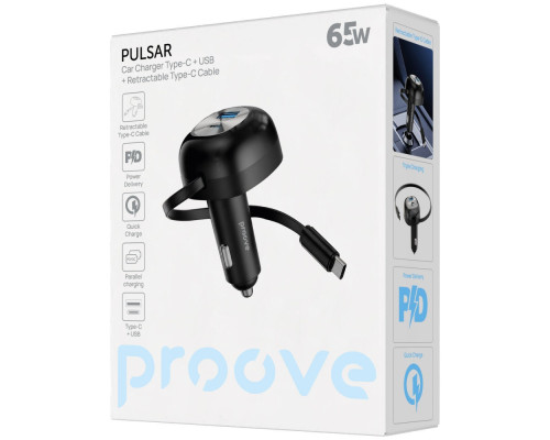 АЗП Proove Pulsar 65W (Type-C + USB) + Retractable Type-C Cable black 2003000317138 6901115552078
