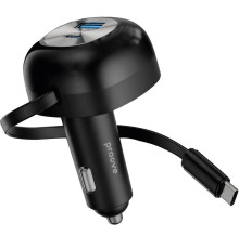 АЗП Proove Pulsar 65W (Type-C + USB) + Retractable Type-C Cable black 2003000317138 6901115552078