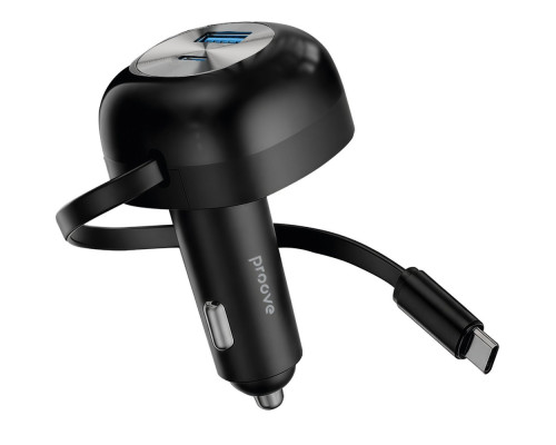 АЗП Proove Pulsar 65W (Type-C + USB) + Retractable Type-C Cable black 2003000317138 6901115552078