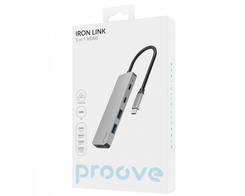 Type-C-Хаб Proove Iron Link 5 in 1 (2*Type-C + 2*USB3.0 + HDMI) silver 2001001957599 6901119737679