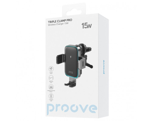 Тримач в машину з Бездротовим ЗП Proove Triple Clamp Pro 15W metal gray