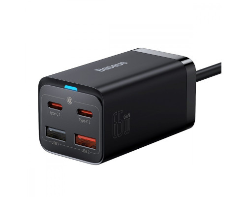 МЗП Baseus GaN3 Pro 65W (2 Type-C + 2 USB) + Кабель Type-C to Type-C 100W (1m) black