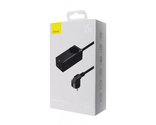 Мережевий фільтр Baseus GaN3 Pro Desktop Powerstrip 65W (2xType-C + 2xUSB + AC(EU)) black 2001000600731 6932172610241