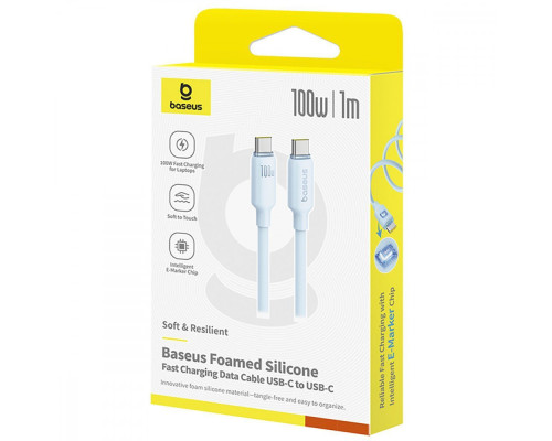 Кабель Baseus Foamed Silicone Fast Charging Type-C to Type-C 100W (1m) blue 2003000288834 6932172693862