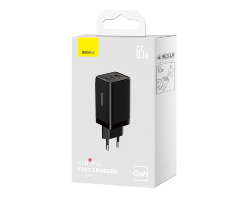 МЗП Baseus GaN5 Pro 65W (2 Type-С+USB ) + Кабель Type-C to Type-C 100W (1m) black 2001000810970 6932172617523