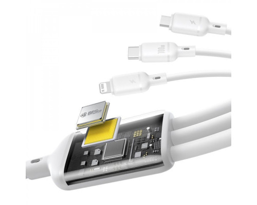Кабель Baseus Silky One-for-Three Fast Charging USB to Micro USB+Lightning+Type-C 100W 1.5m white 2003000230987 6932172685126