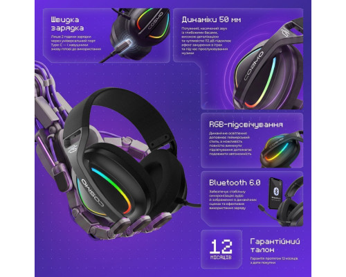 Бездротова ігрова гарнітура Proove Gaming Cosmo (APP) black/purple 2003000343083 6901118477989