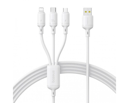 Кабель Baseus Silky One-for-Three Fast Charging USB to Micro USB+Lightning+Type-C 100W 1.5m white 2003000230987 6932172685126