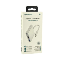 Перехідник Borofone DH4 Type-C converter(Type-C to USB3.0+HDMI+PD) Колір Бiлий