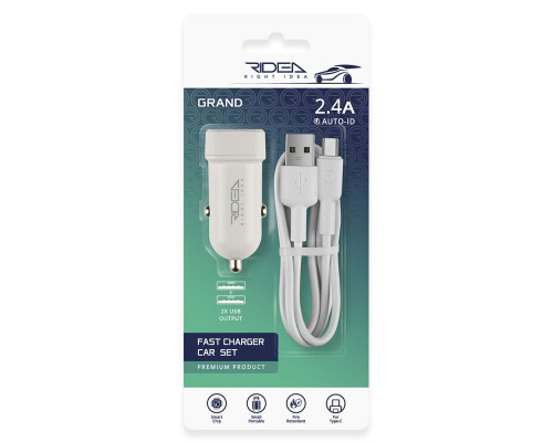 Автомобільний Зарядний Пристрій Ridea RCC-21212 Grand Type-C 2USB 2.4 A Колір Чорний 6902013730780 ma29375_3748719