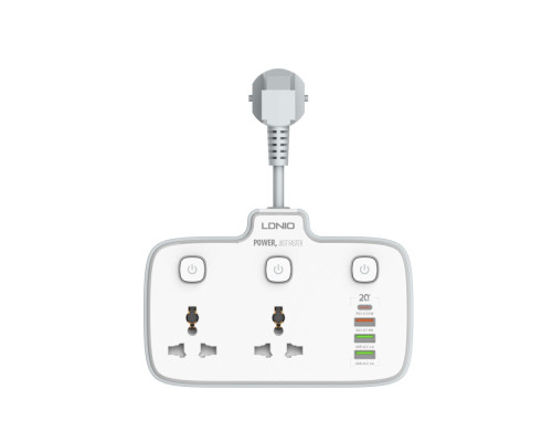 Мережевий Подовжувач LDNIO SC2413 2 universal ports /1 PD/1 QC/2 auto ID Колір Білий 6933138691991