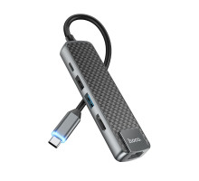 Хаб USB Hoco HB23 Type-C to (HDMI+USB3.0+USB2.0+RJ45+PD) Колір Сiрий 6931474759337