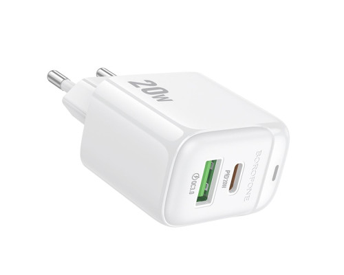 Мережевий Зарядний Пристрій Borofone BAS44A 1USB-C/1USB PD/QC 20W Колір Бiлий 6941991113840 ma35137_3345028