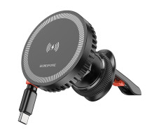 Автотримач Borofone BH207 Mona Magnetic Wireless 15W Колір Чорний 6941991108617