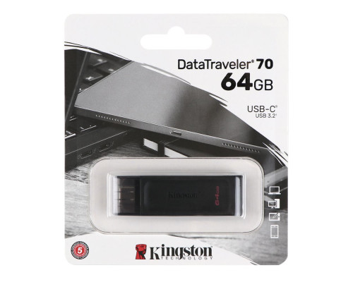 USB флеш-накопичувач 3.2 Kingston DT 70 64GB Type-C м`ята упаковка Колір Чорний 2020000405016