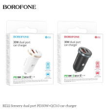 Автомобільний Зарядний Пристрій Borofone BZ22 1USB/1USB-C QC/PD30W Колір Бiлий 6941991105197