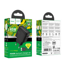 Мережевий Зарядний Пристрій Hoco CS62A 2USB-C PD/QC 45W GAN+Type-C to Type-C Колір Чорний 6942007638463 ma35803_3605218