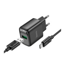 Мережевий Зарядний Пристрій Hoco C140A 1USB QC 18W+USB to Type-C Колір Чорний 6942007627825 ma36296_3607266