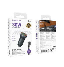 Автомобільний Зарядний Пристрій Borofone BZ32A 1USB/1USB-C QC/PD30W+Type-C to Type-C Колір Сiрий 6941991118616 ma36520_3608539