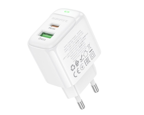 Мережевий Зарядний Пристрій Borofone BAS44A 1USB-C/1USB PD/QC 20W Колір Бiлий 6941991113840 ma35137_3345028