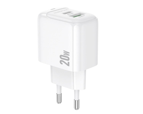 Мережевий Зарядний Пристрій Borofone BAS44A 1USB-C/1USB PD/QC 20W Колір Бiлий 6941991113840 ma35137_3345028