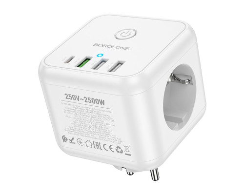 Мережевий Подовжувач Borofone BAC10 (PD20W/1C3A)(EU) Колір Бiлий 6941991114526