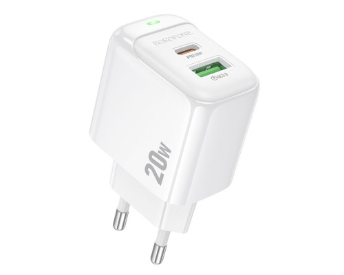 Мережевий Зарядний Пристрій Borofone BAS44A 1USB-C/1USB PD/QC 20W Колір Бiлий 6941991113840 ma35137_3345028
