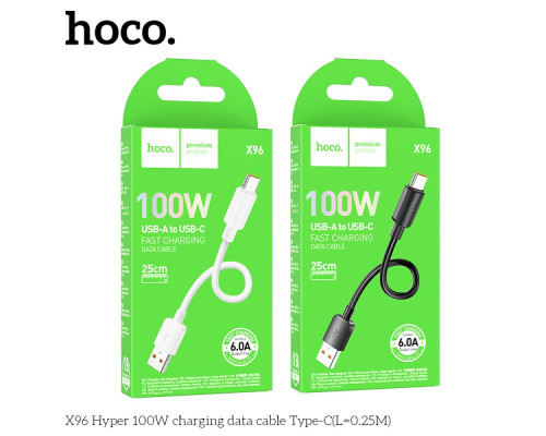 Кабель USB Hoco X96 Type-C 6A 100W 0.25m Колір Чорний 6942007609425 ma37706_3663978