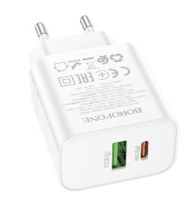 Мережевий Зарядний Пристрій Borofone BA88A 1USB-C/1USB PD/QC 20W Колір Бiлий 6941991118463 ma36575_3608604