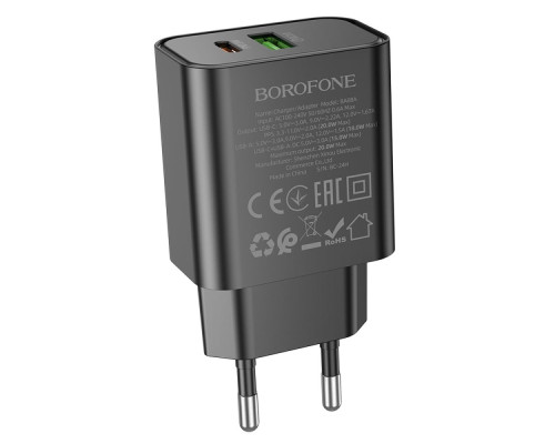 Мережевий Зарядний Пристрій Borofone BA88A 1USB-C/1USB PD/QC 20W Колір Бiлий 6941991118463 ma36575_3608604
