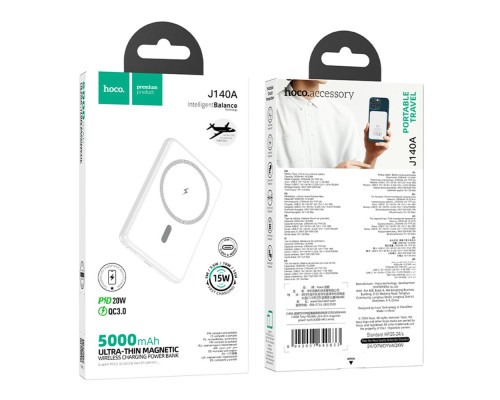 Універсальна Мобільна Батарея Power Bank Hoco J140A Tony PD20W ultra-thin magnetic 5000mAh Колір Бiлий 6942007640633 ma36640_3608763