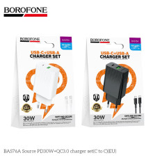 Мережевий Зарядний Пристрій Borofone BAS76A 1USB-C/1USB PD/QC 30W+Type-C to Type-C Колір Бiлий 6941991122927 ma38225_3667912