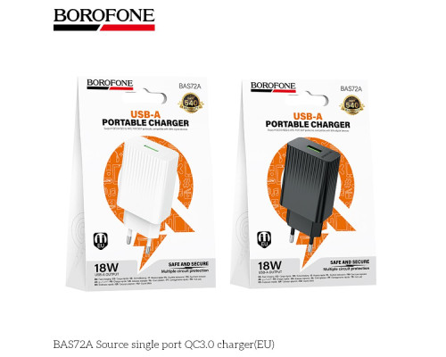 Мережевий Зарядний Пристрій Borofone BAS72A 1USB QC3.0 18W Колір Білий 6941991122644 ma38208_3667881