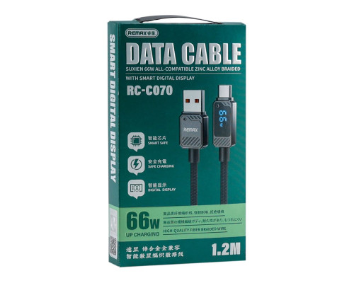 Кабель USB Remax RC-C070 Type-C 66W Led Dislpay 1.2M Колір Білий 6954851213994 ma37769_3664733