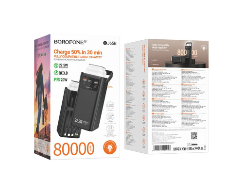 Універсальна Мобільна Батарея Power Bank Borofone BJ65B High 22.5W+PD20W+four-cables 80000mAh Колір Чорний 6941991122057 ma37802_3664796