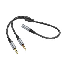 Кабель Audio Splitter Hoco UPA21 2-in-1 3.5 female to 2 male Колір Сiрий 6931474766816