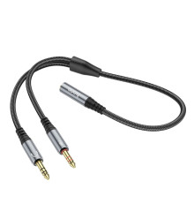 Кабель Audio Splitter Hoco UPA21 2-in-1 3.5 female to 2 male Колір Сiрий 6931474766816