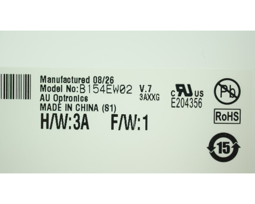 Матриця 15.4 B154EW02 V.7 (1280*800, 30pin, 1CCFL, NORMAL, глянець, роз'єм праворуч зверху) для ноутбука NBB-47633