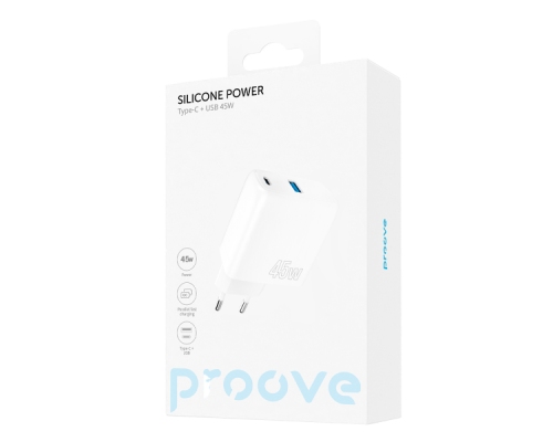 Зарядний пристрій Proove Silicone Power 45W 3A 1USB-A+1USB-C white PLS-00-00112611