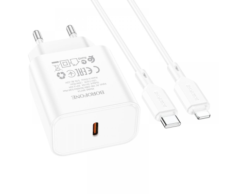 Зарядний пристрій Borofone BA71A 20W 3A USB-C з кабелем C-L white PLS-00-00123248