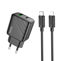 Зарядний пристрій Hoco CS23A 30W 3A USB-A+USB-С з кабелем Type-C to Lightning black PLS-00-00145280
